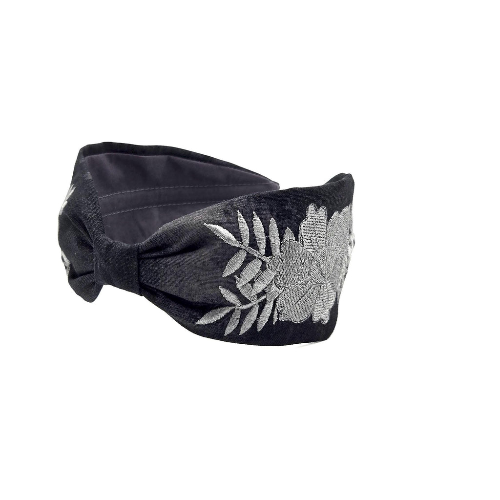 Embroidered Headband, Floral Embroidery Headband, Embroidery Headband, Modern Headband, Embroidered Hair band, Head band, Black and Gray