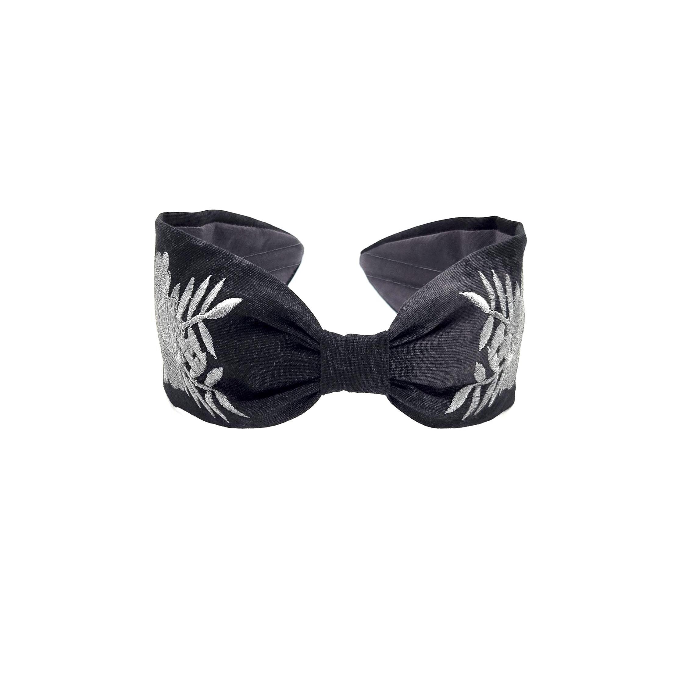 Embroidered Headband, Floral Embroidery Headband, Embroidery Headband, Modern Headband, Embroidered Hair band, Head band, Black and Gray