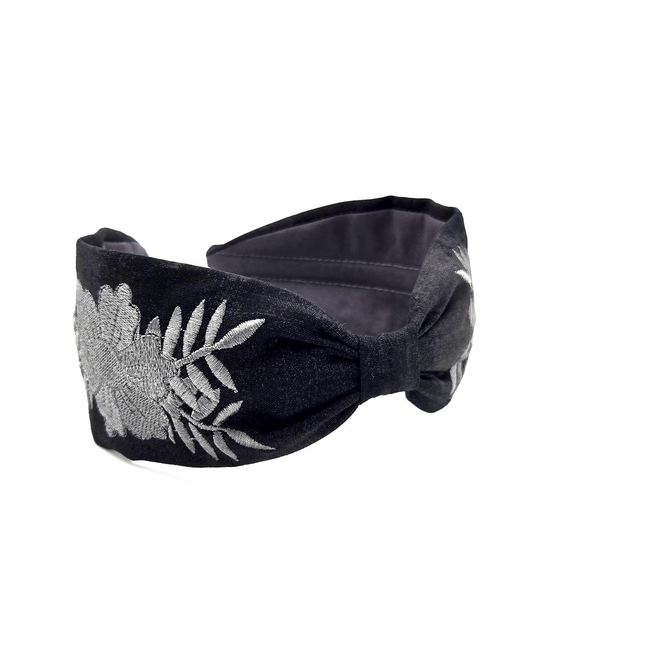Embroidered Headband, Floral Embroidery Headband, Embroidery Headband, Modern Headband, Embroidered Hair band, Head band, Black and Gray