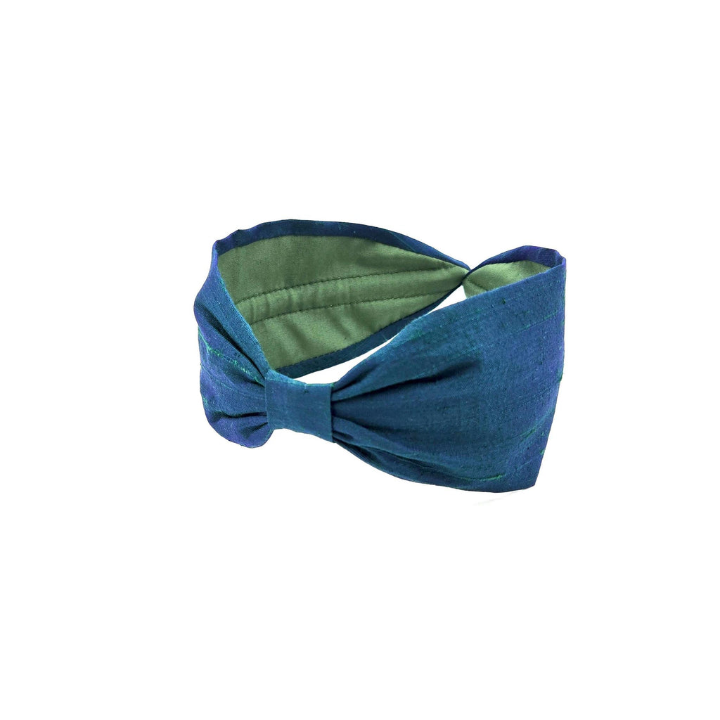 Silk Headband, Handcrafted Headband, Flat Knot Headband, Modern Headband, Bohemian, Wide Style, Headband for woman, Hairband, Green and Blue
