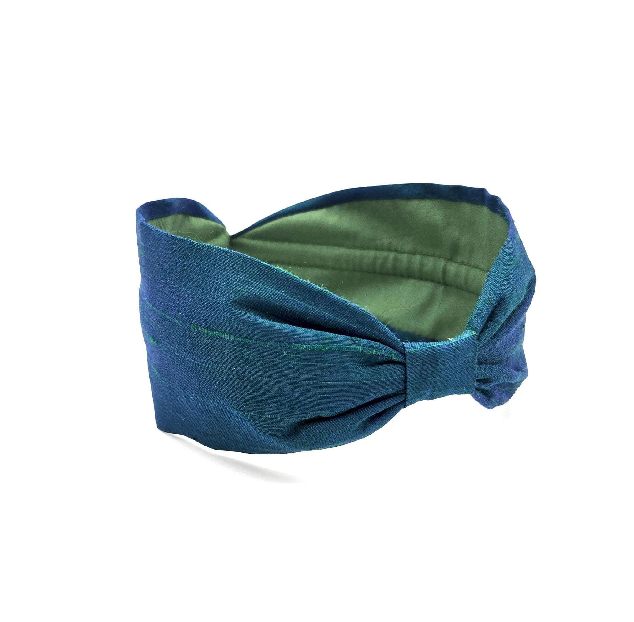 Silk Headband, Handcrafted Headband, Flat Knot Headband, Modern Headband, Bohemian, Wide Style, Headband for woman, Hairband, Green and Blue