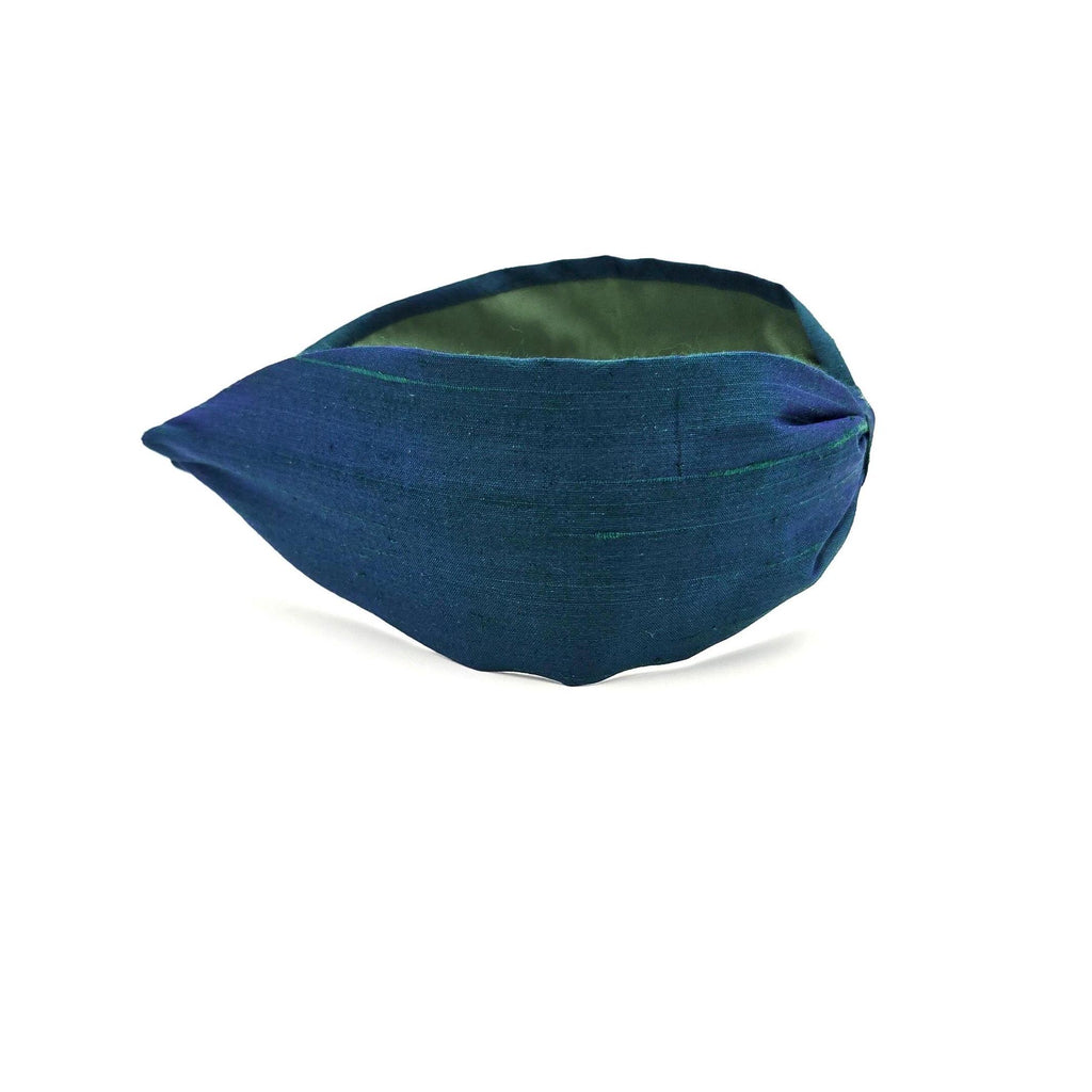 Silk Headband, Handcrafted Headband, Flat Knot Headband, Modern Headband, Bohemian, Wide Style, Headband for woman, Hairband, Green and Blue