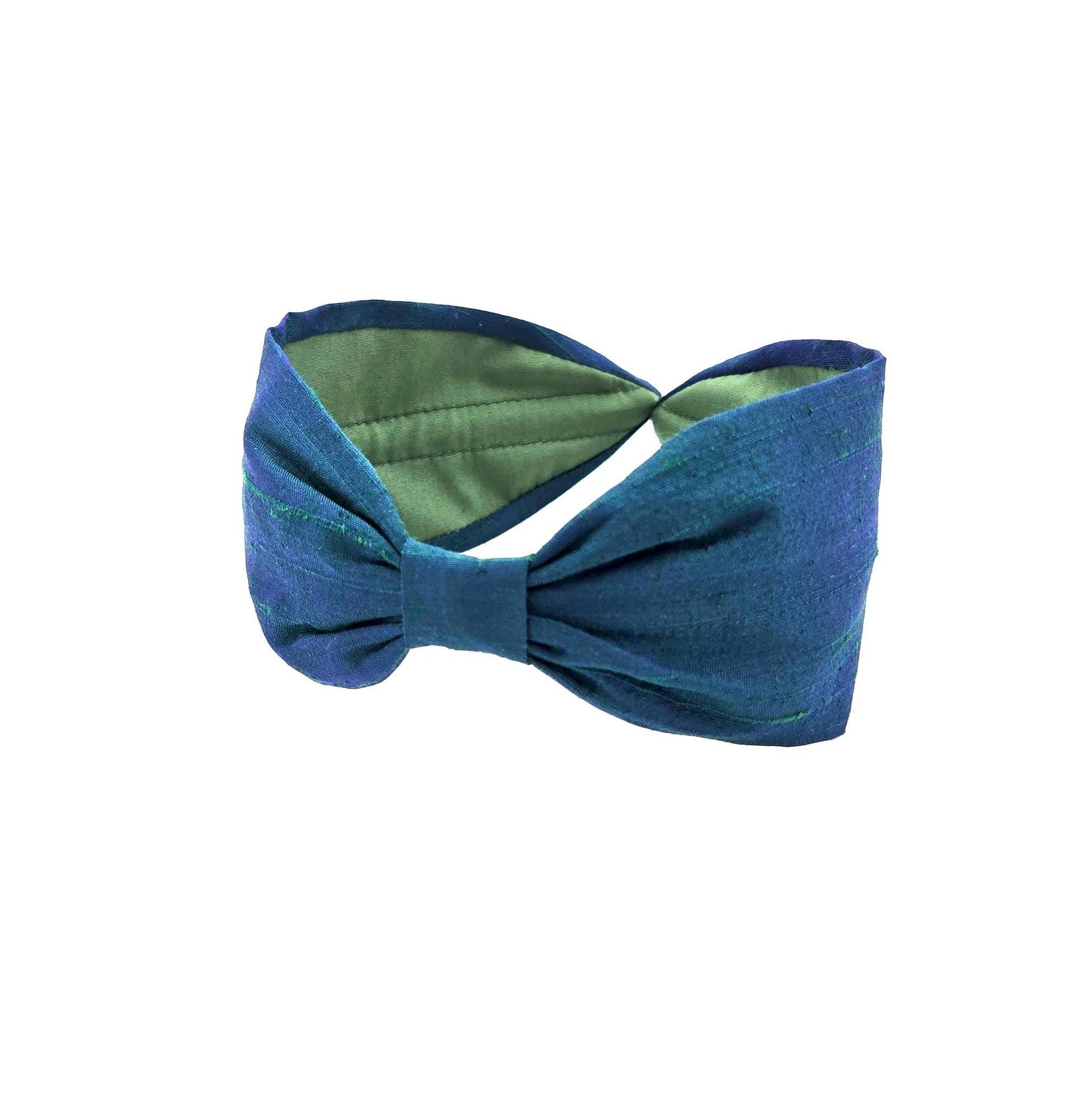 Silk Headband, Handcrafted Headband, Flat Knot Headband, Modern Headband, Bohemian, Wide Style, Headband for woman, Hairband, Green and Blue