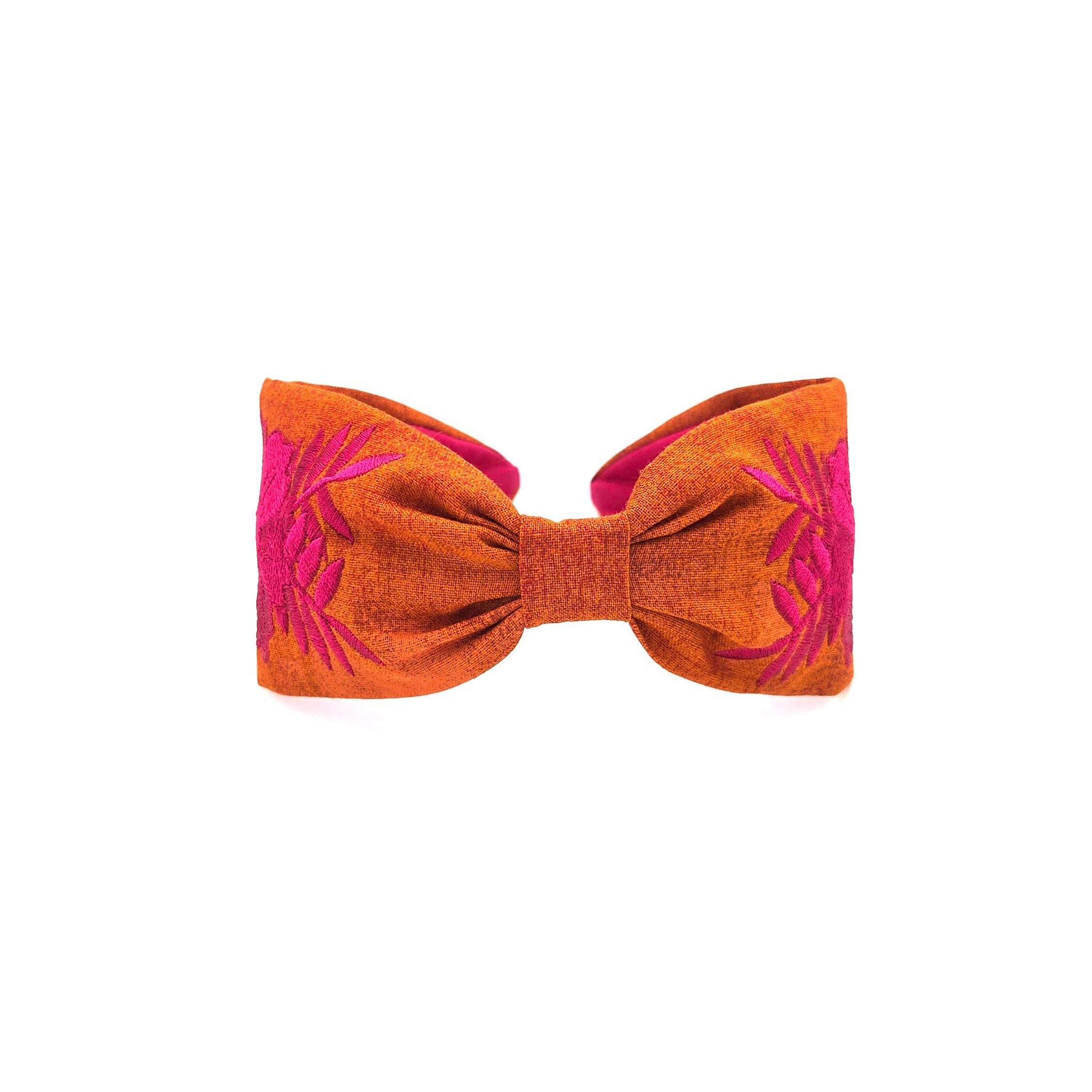 Embroidered Headband, Floral Embroidery Headband, Embroidery Headband, Modern Headband, Embroidered Hair band, Head band, Orange and Pink