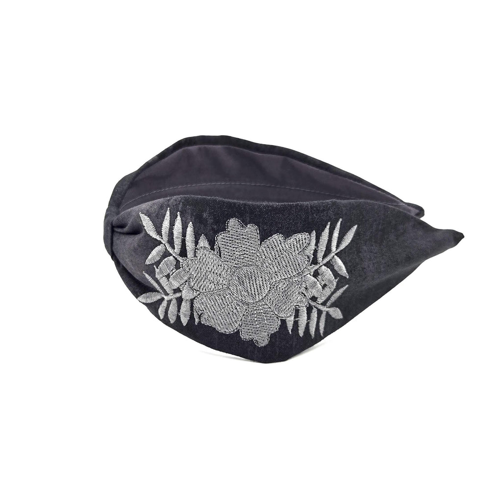 Embroidered Headband, Floral Embroidery Headband, Embroidery Headband, Modern Headband, Embroidered Hair band, Head band, Black and Gray