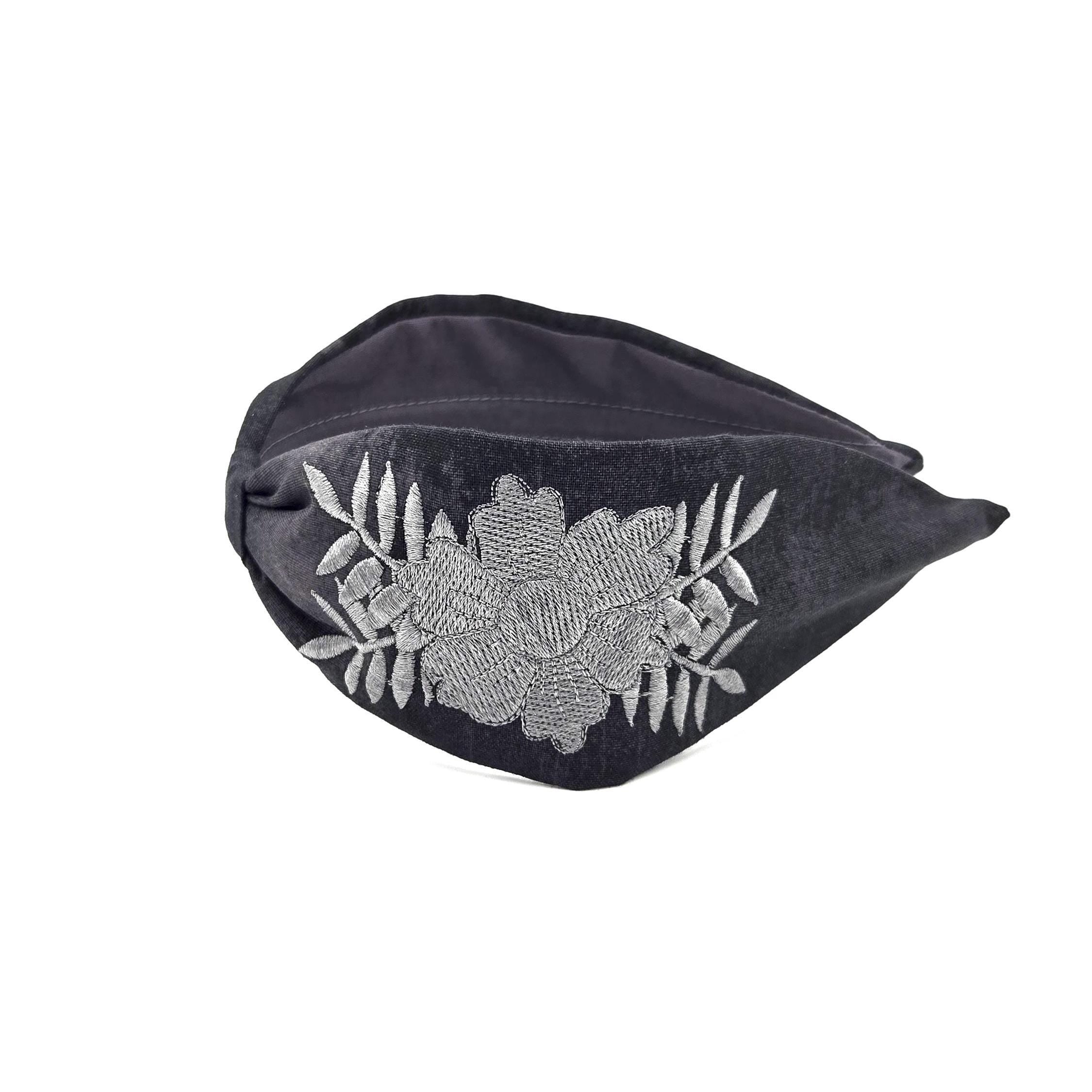 Embroidered Headband, Floral Embroidery Headband, Embroidery Headband, Modern Headband, Embroidered Hair band, Head band, Black and Gray
