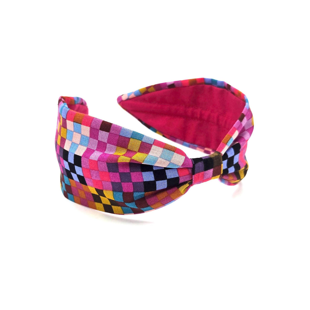 Wide Cotton Headband: Pink Bohemian Print, Handcrafted
