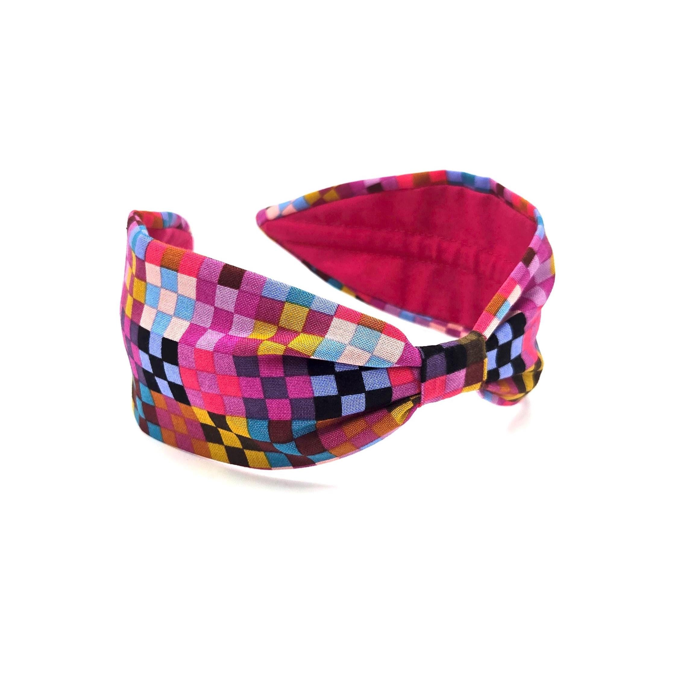 Wide Cotton Headband: Pink Bohemian Print, Handcrafted