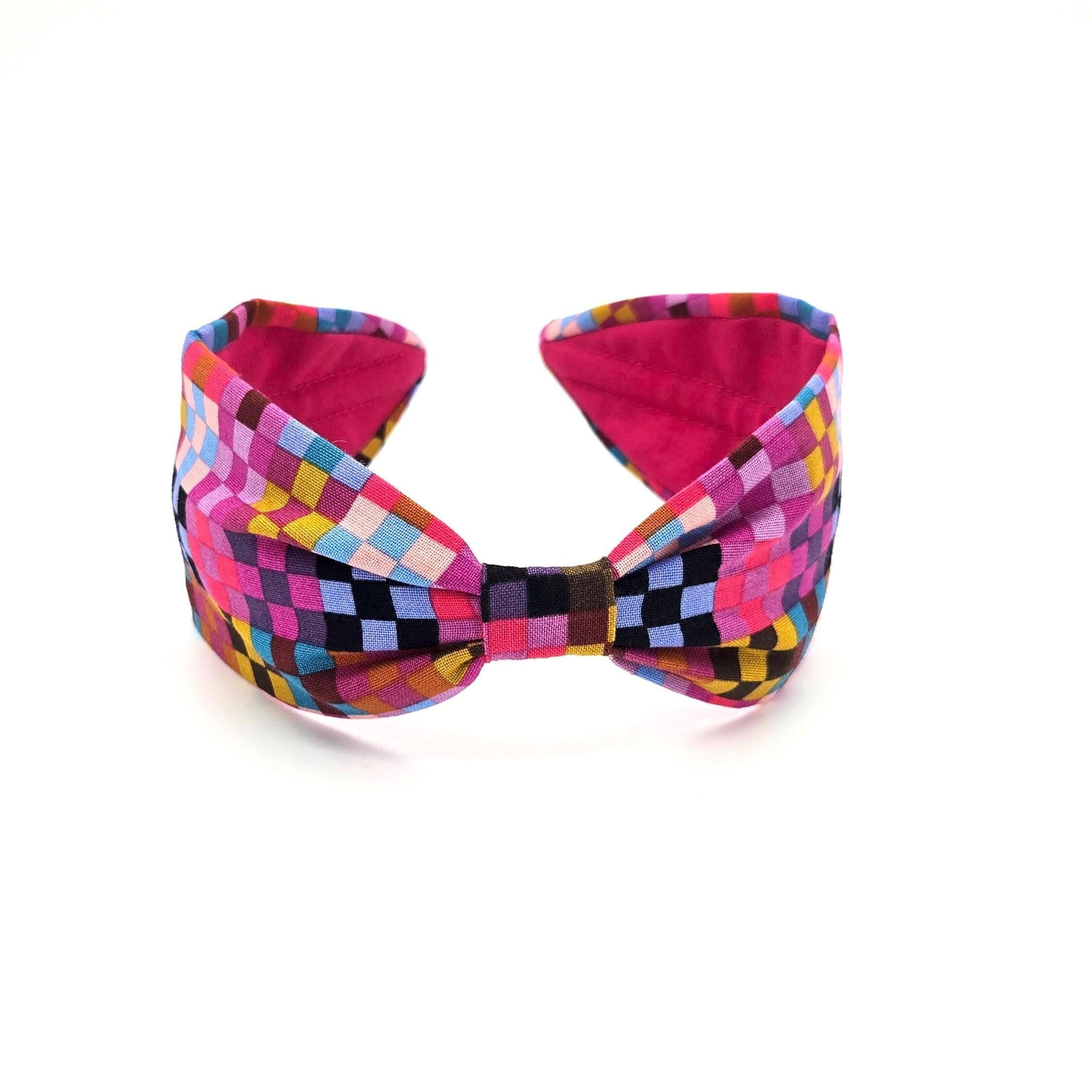 Wide Cotton Headband: Pink Bohemian Print, Handcrafted