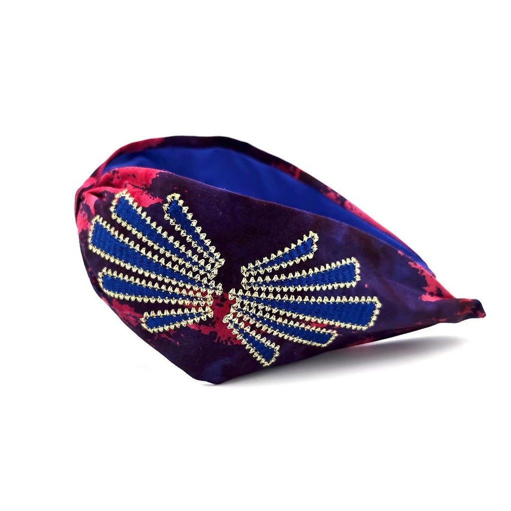 Magenta Blue Gold Embroidered Headband - image 5
