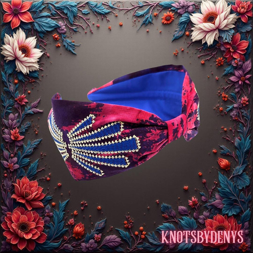 Magenta Blue Gold Embroidered Headband - image 6