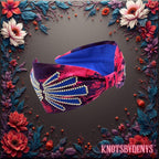 Magenta Blue Gold Embroidered Headband - image 6