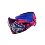 Magenta Blue Gold Embroidered Headband