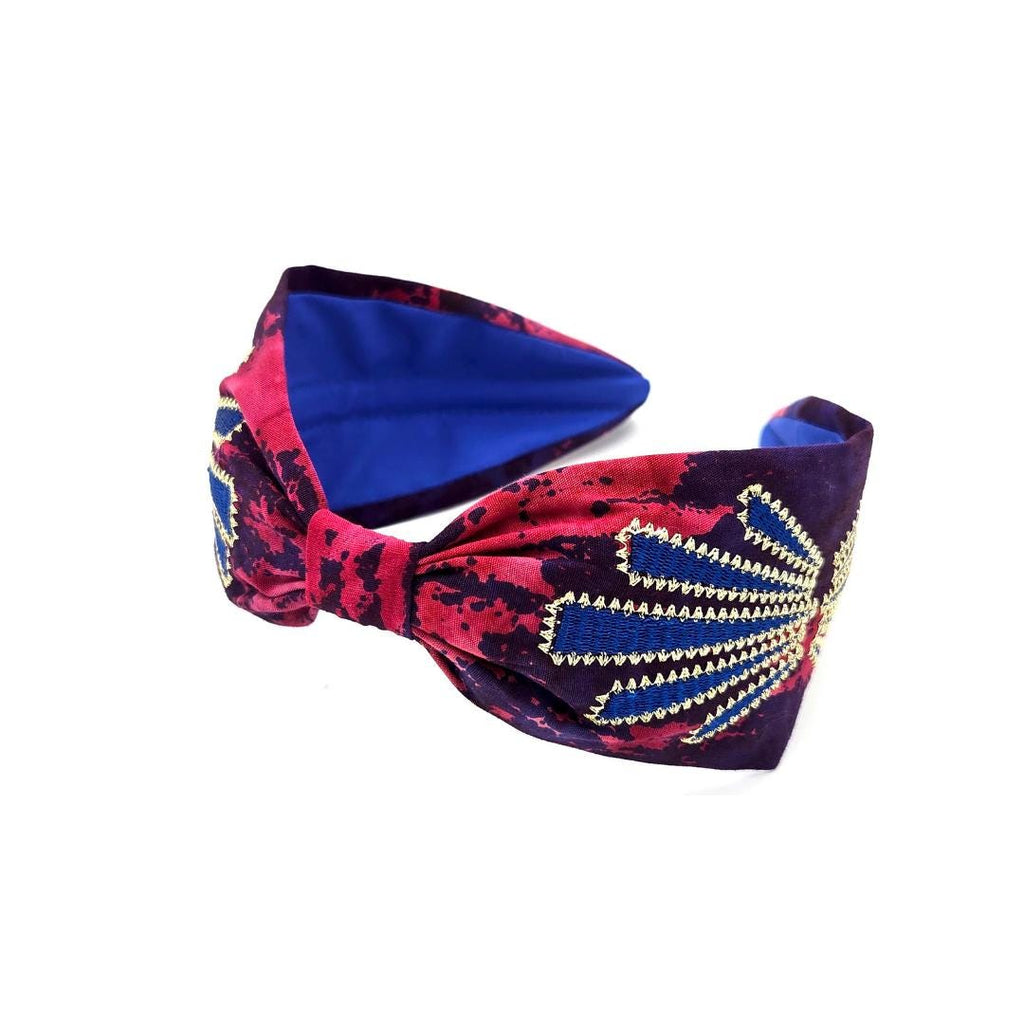 Magenta Blue Gold Embroidered Headband - image 2