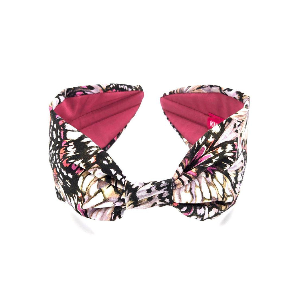 Liberty London Fabric Headband, Boho Headband, Wide Style Modern Headband, Handcrafted Headband, Butterfly Print, Black and Pink
