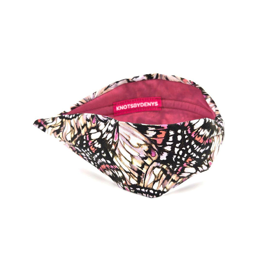 Liberty London Fabric Headband, Boho Headband, Wide Style Modern Headband, Handcrafted Headband, Butterfly Print, Black and Pink