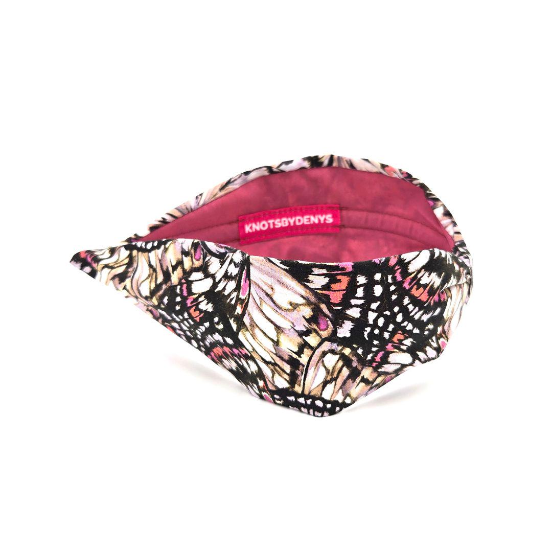 Liberty London Fabric Headband, Boho Headband, Wide Style Modern Headband, Handcrafted Headband, Butterfly Print, Black and Pink