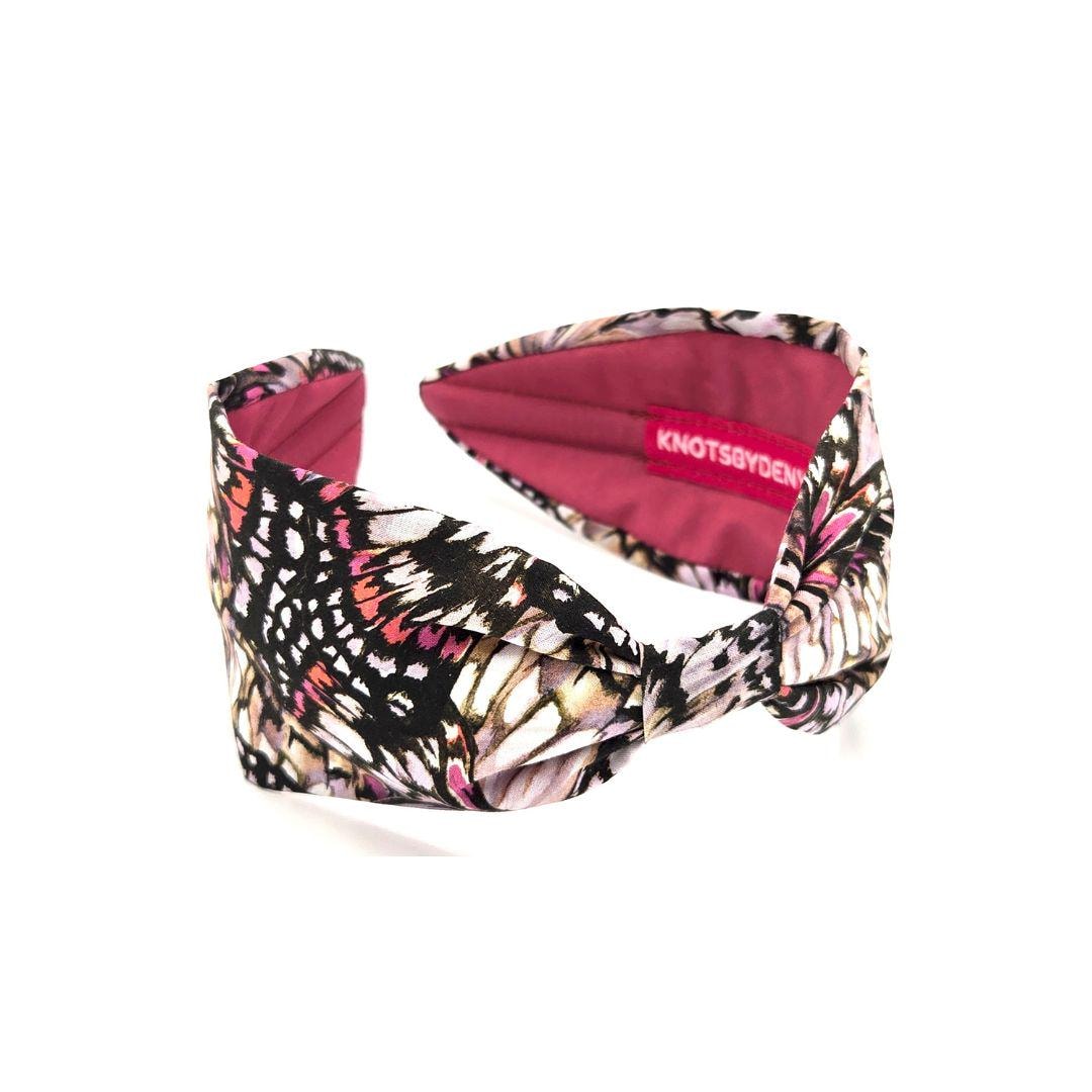 Liberty London Fabric Headband, Boho Headband, Wide Style Modern Headband, Handcrafted Headband, Butterfly Print, Black and Pink