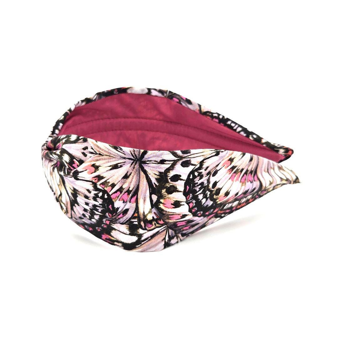 Liberty London Fabric Headband, Boho Headband, Wide Style Modern Headband, Handcrafted Headband, Butterfly Print, Black and Pink
