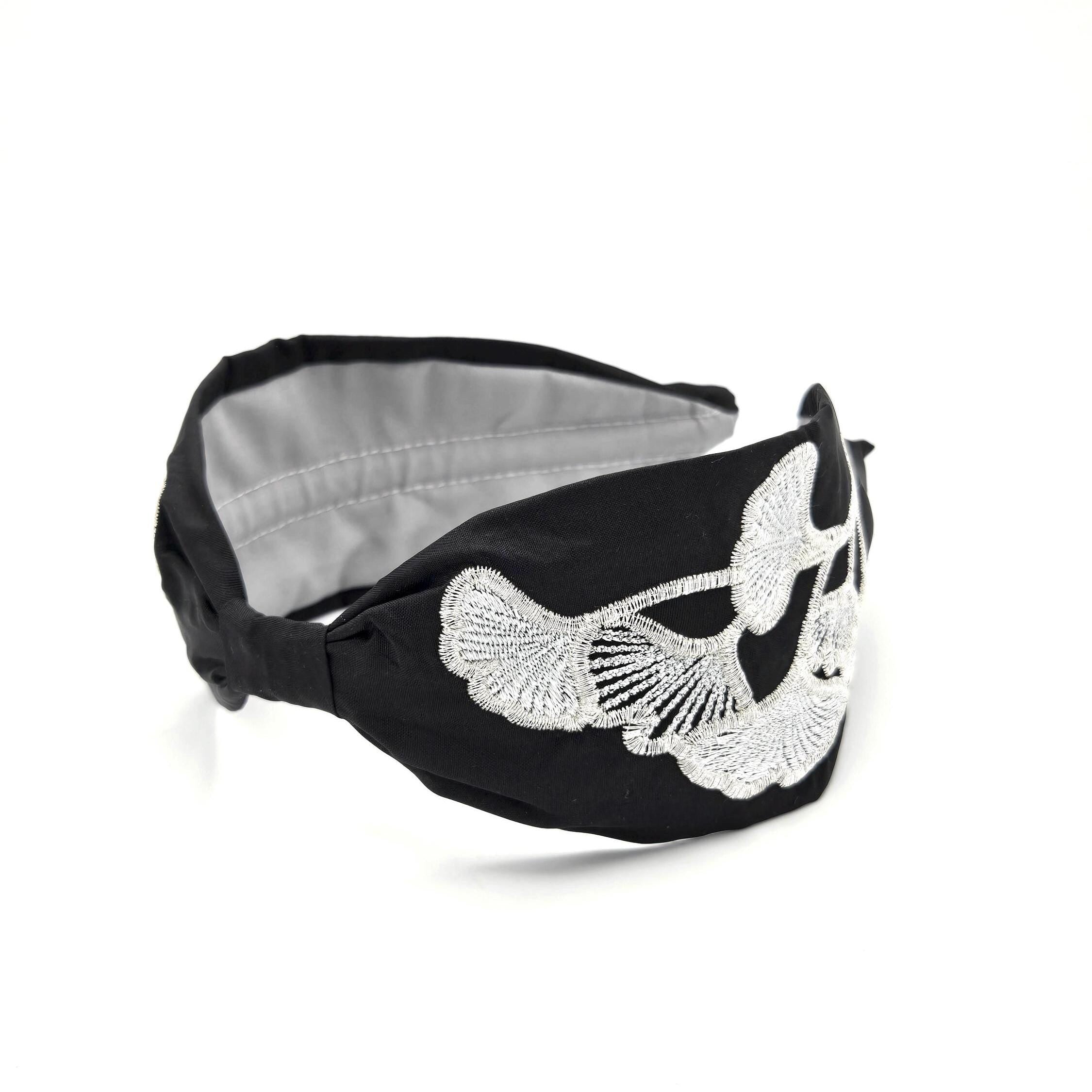 Black Ginkgo Embroidered Silk Headband - image 2