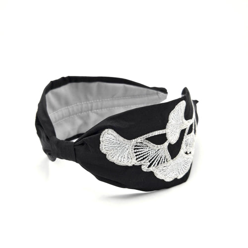 Black Ginkgo Embroidered Silk Headband - image 2