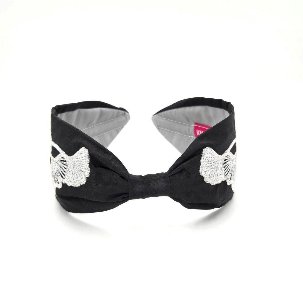 Black Ginkgo Embroidered Silk Headband - image 3