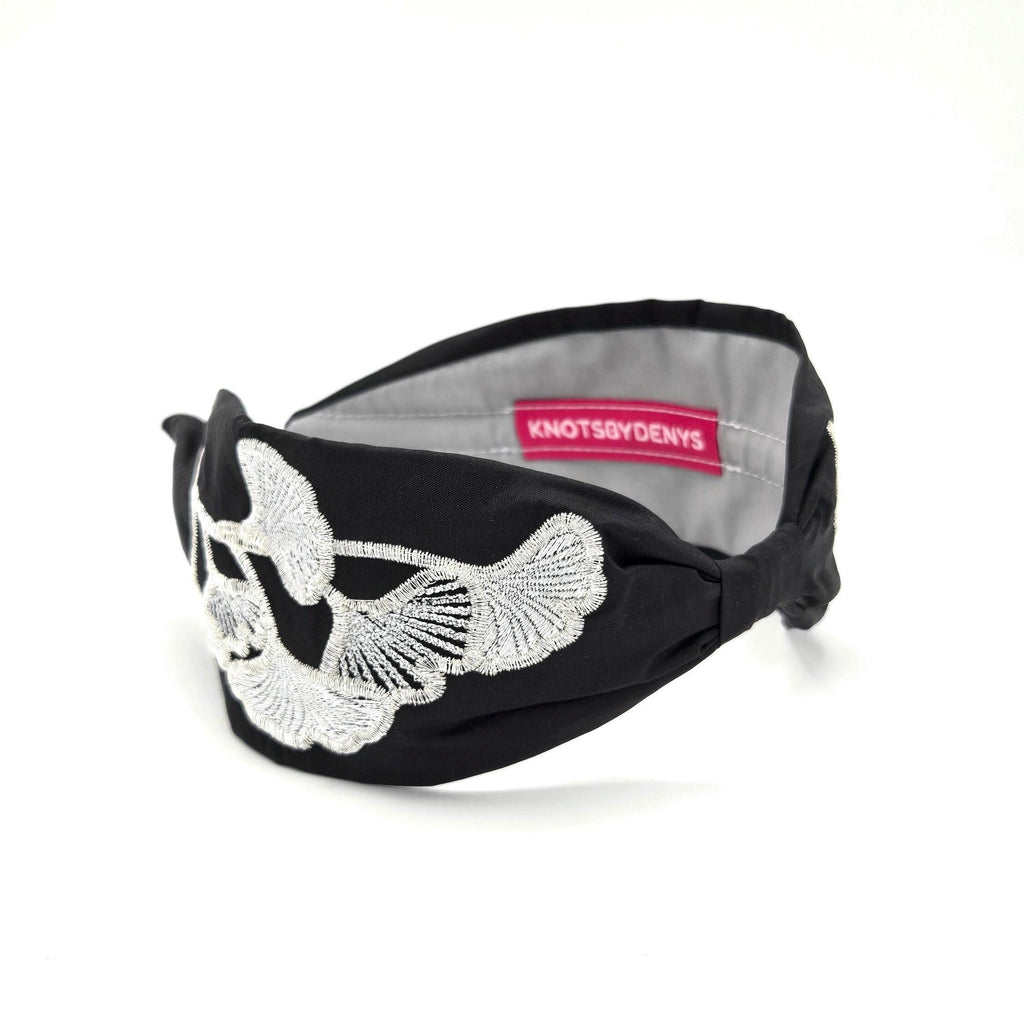 Black Ginkgo Embroidered Silk Headband