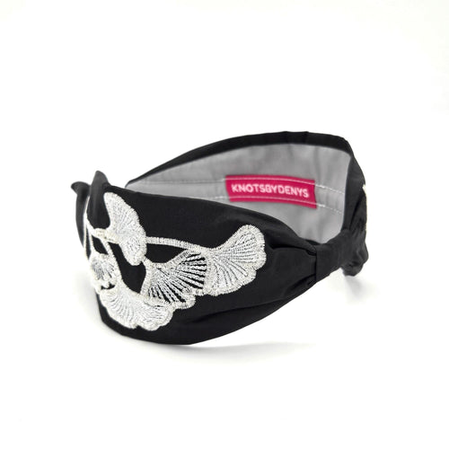 Black Ginkgo Embroidered Silk Headband